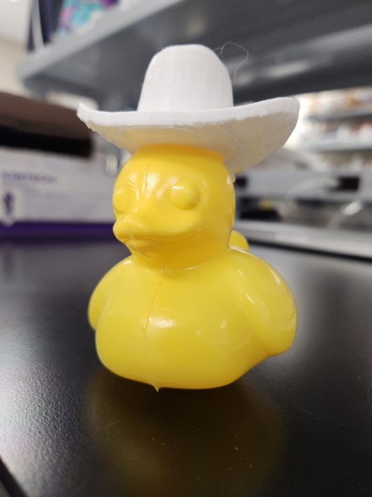 yellow rubber ducky with cowboy hat