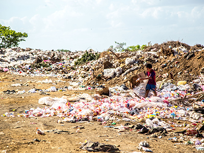 Waste field with non-degradable materials