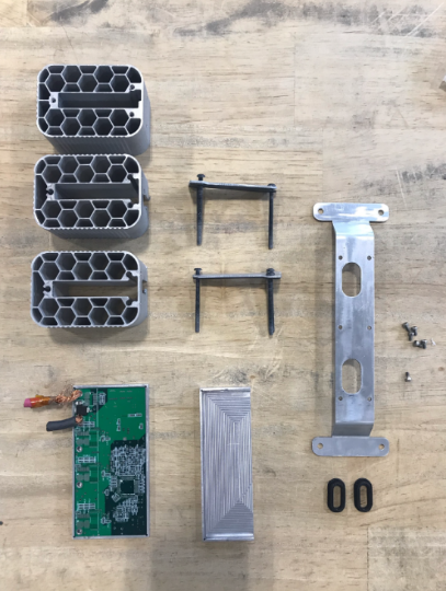 aggie e-bike components sitting on a table
