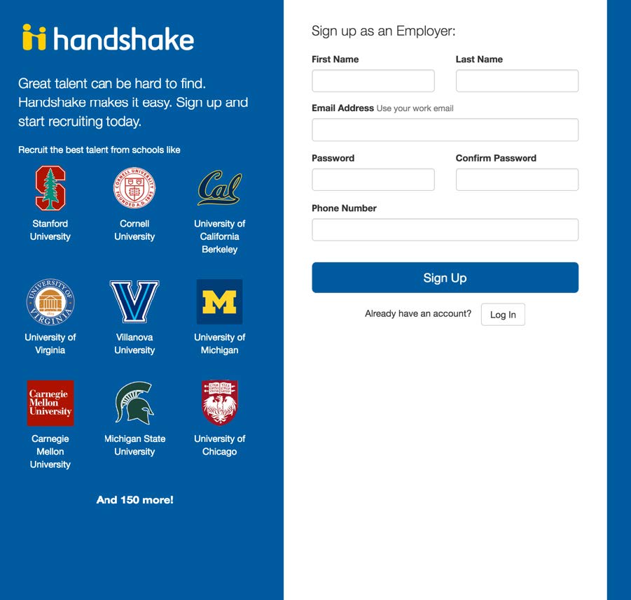 Sign up as an employer form example
