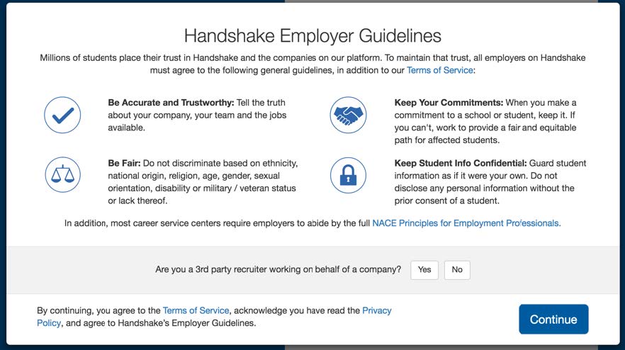 Handshake employer guidelines page