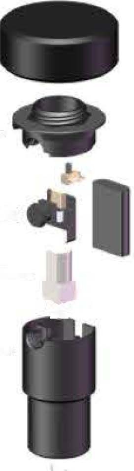 Camera Module. labeld top down. Bumper, top cap, Camera+Controller, Motor, Camera housing