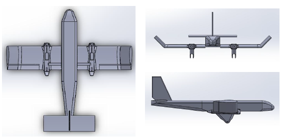 Diagrams of the airframe showing top, side, and front views. The puck box and the banner tow and attachment mechanisms are omitted from the aircraft.