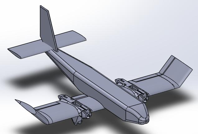 Isometric view of the twin-engine aircraft showing the overall design and configuration.