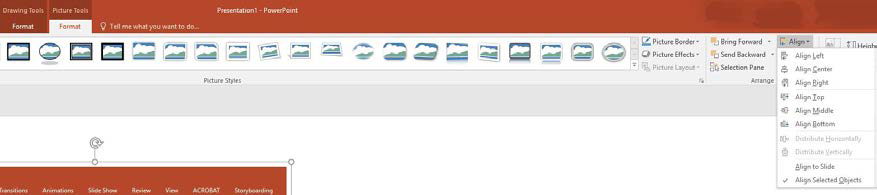 Arrange alignment menu powerpoint
