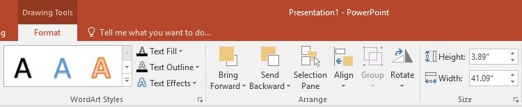 Formate for drawing tools selected in ribbon