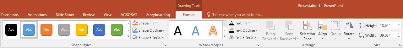 Format selected on ribbon