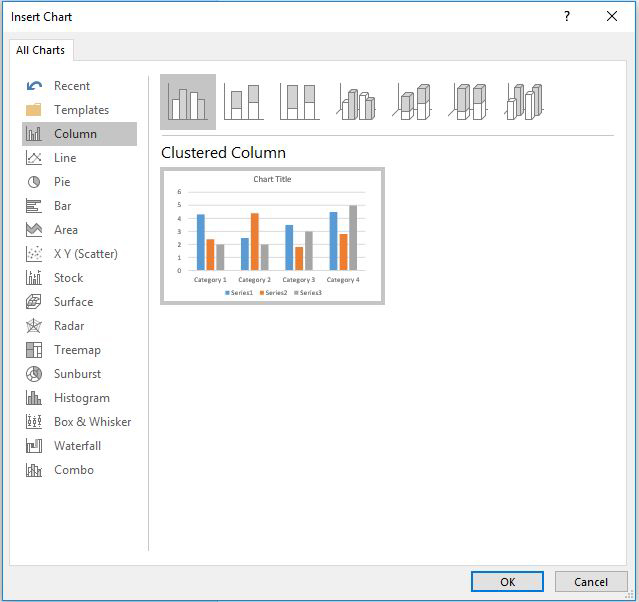 Insert chart select chart