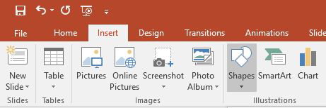 Insert shapes button selected
