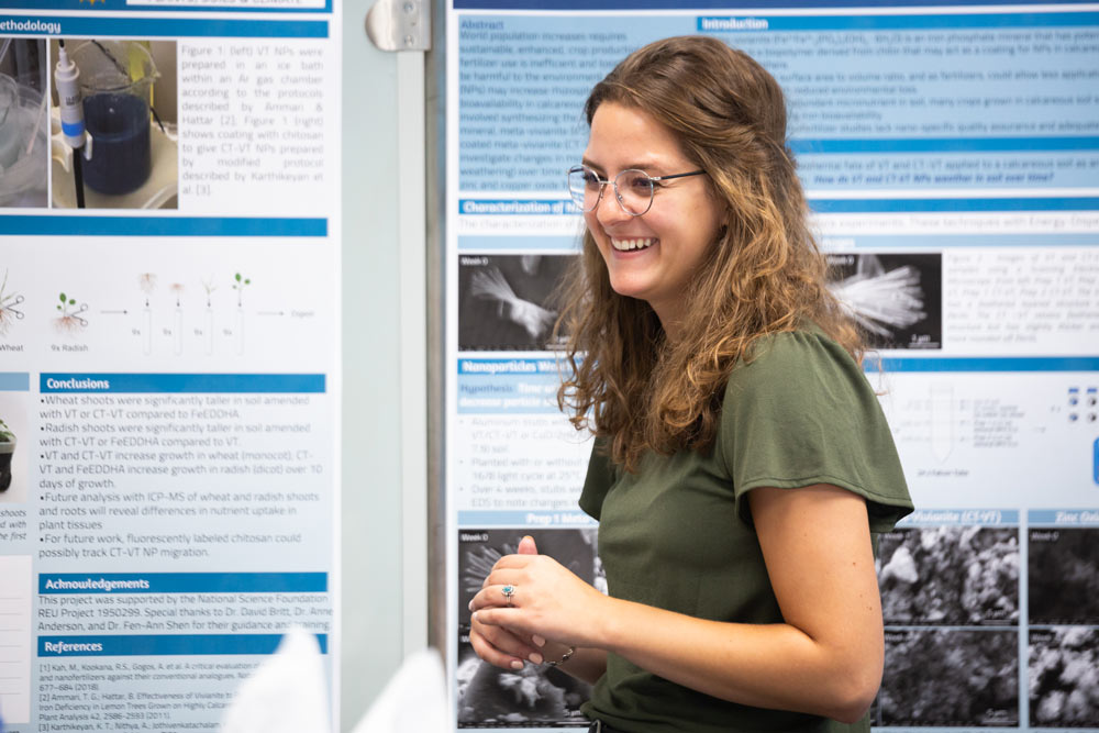 A student going over their research